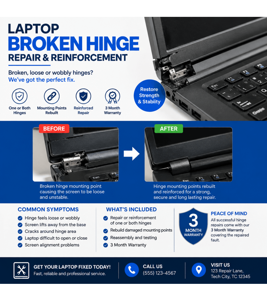 Laptop Broken Hinge Repair & Reinforcement Laptop Repairs